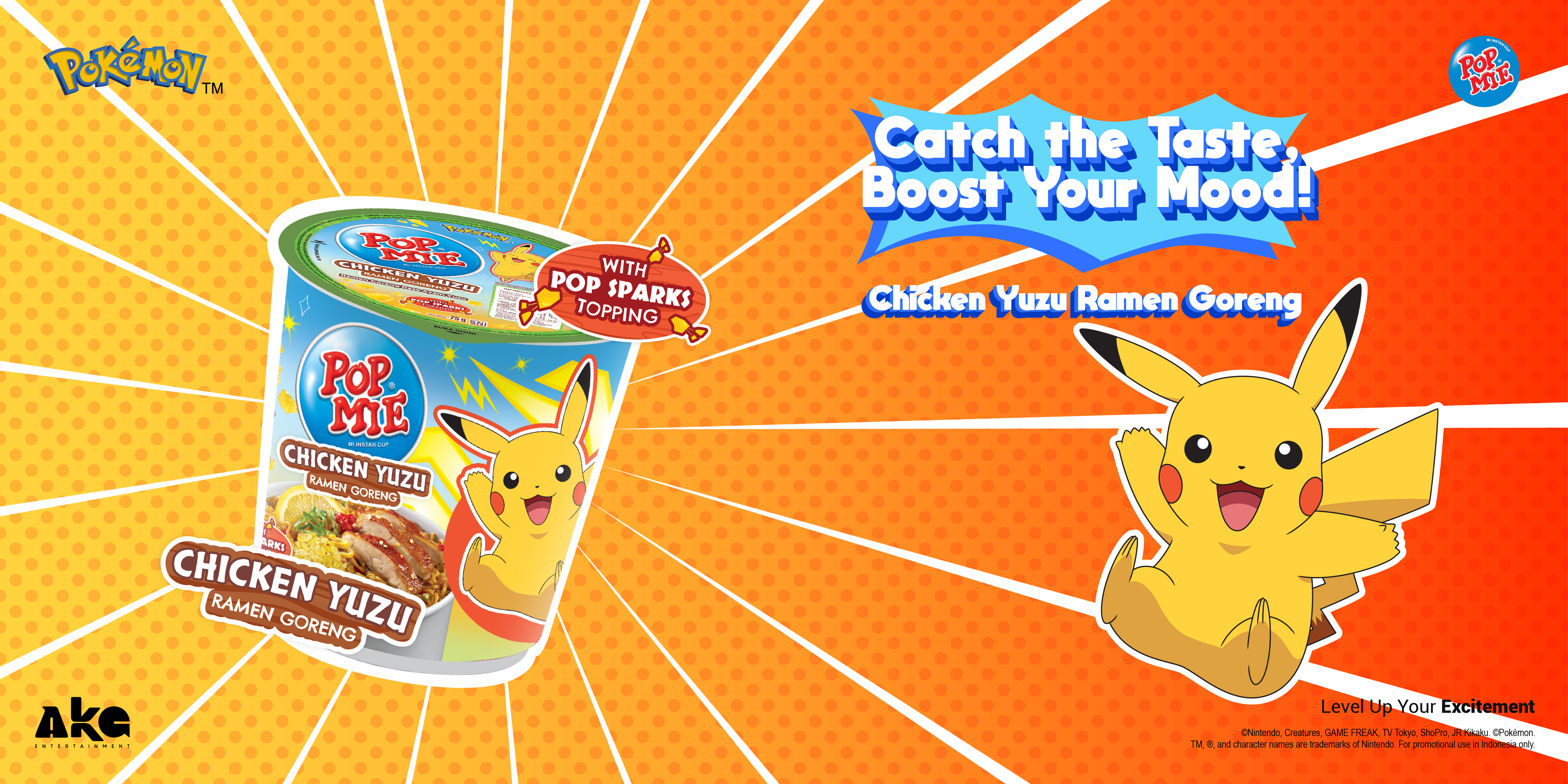Pop Mie Chicken Yuzu dengan Pop Sparks dan Pikachu