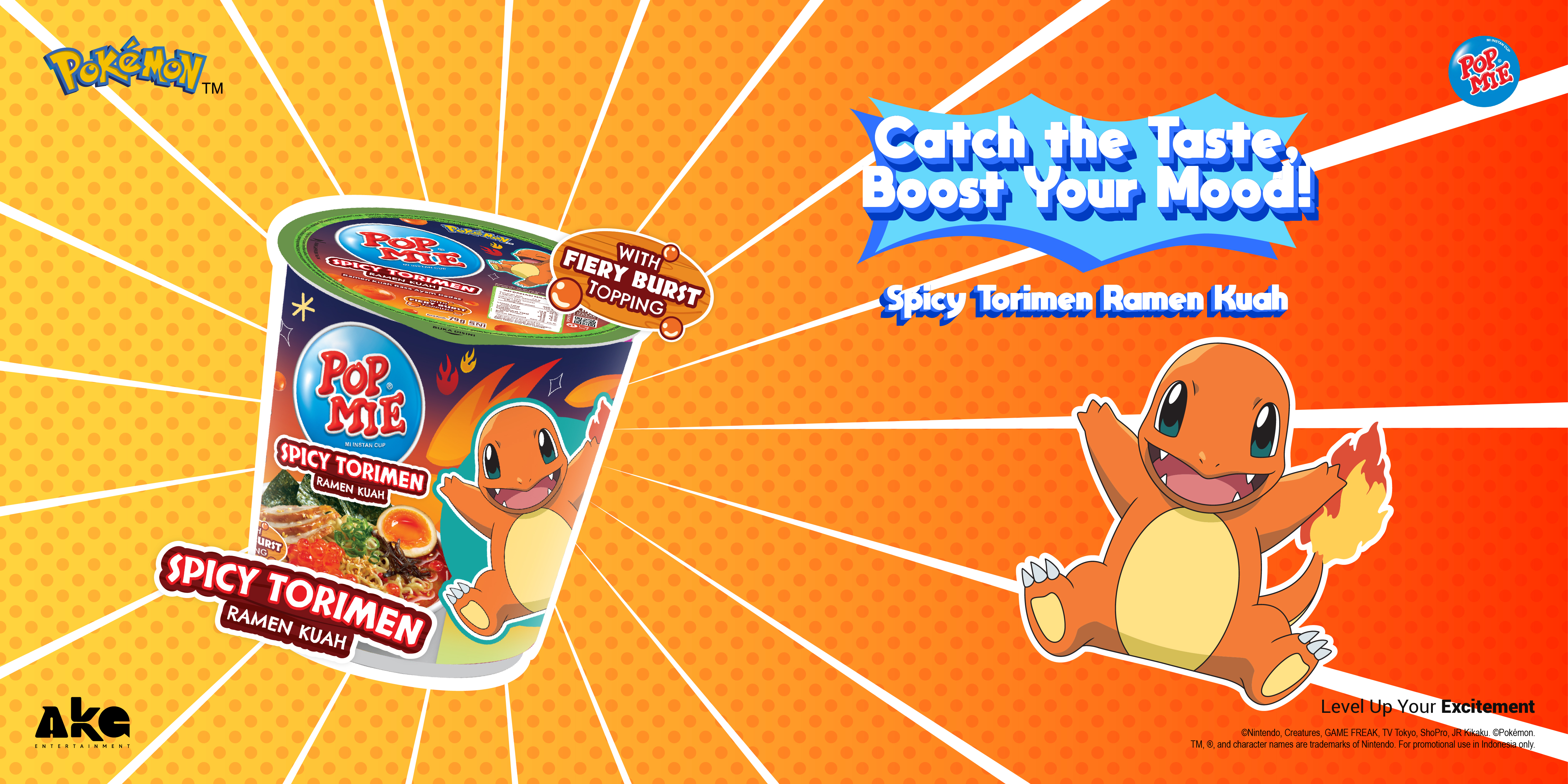 Pop Mie Spicy Torimen dengan Fiery Burst dan Charmander