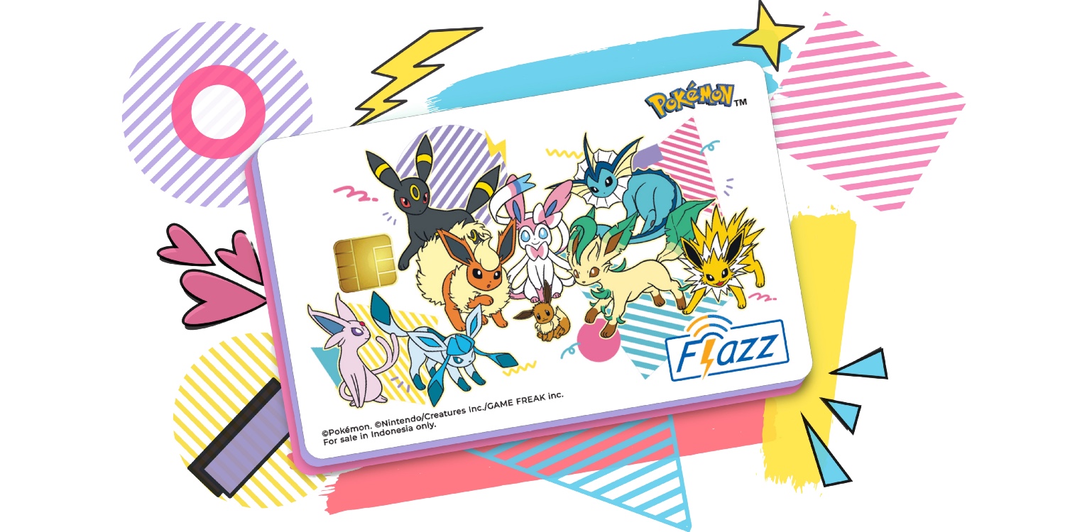 Kartu Flazz edisi Pok&eacute;mon dengan desain Pikachu dan Eevee